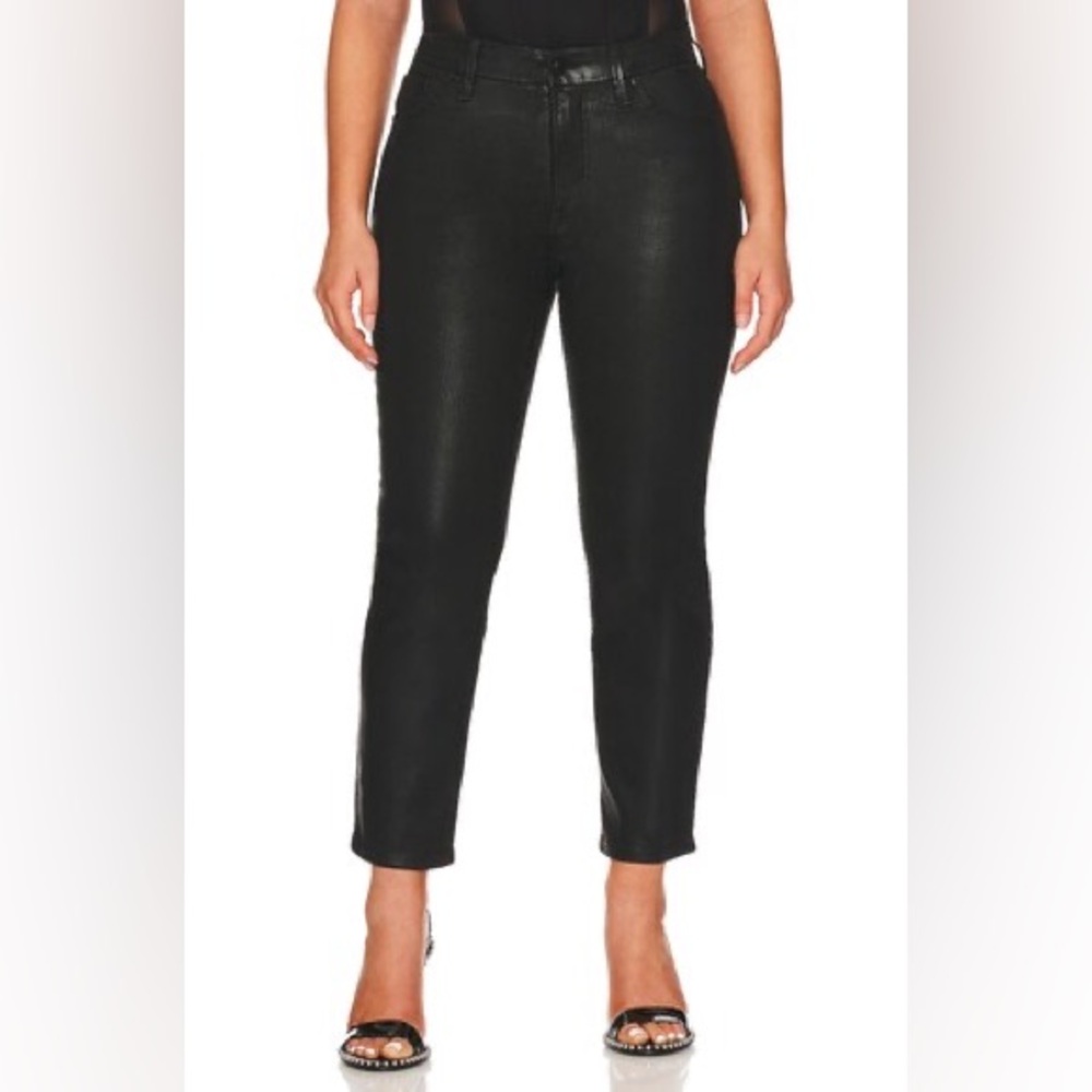 Good American Good Classic Black Coated Straight Leg Jeans